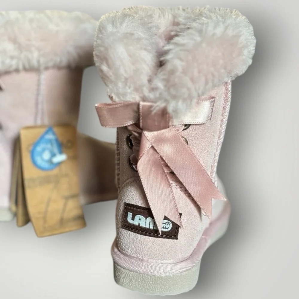 Lamo Pink Furry Suede Pink Waterproof Winter Boots Bows Toddler Size 6